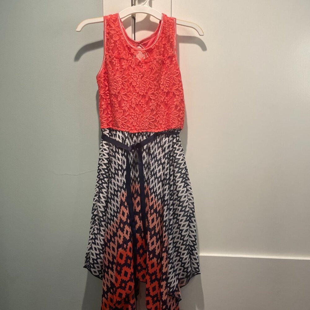 Lilt Brand Ombre Pink Flower Embroidered Asymmetrical Dress with Fun Patterns